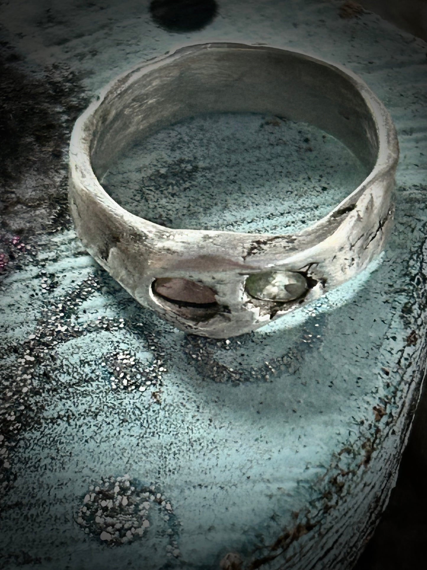 Handcrafted Molten Silver Ring with Nano Stones