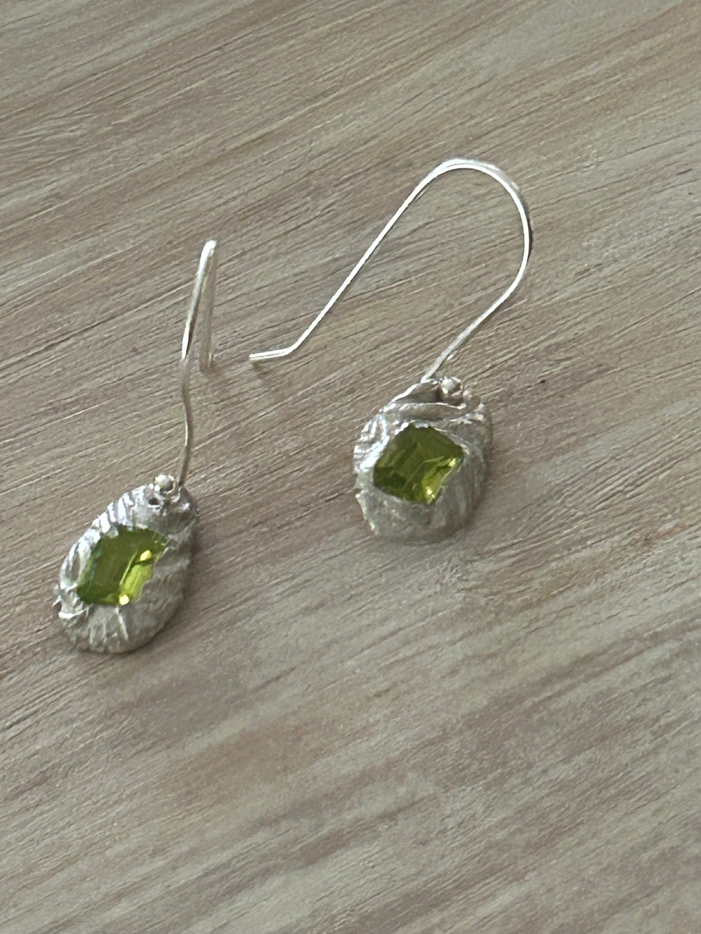 Fine Silver Peridot Molten-Style Earrings