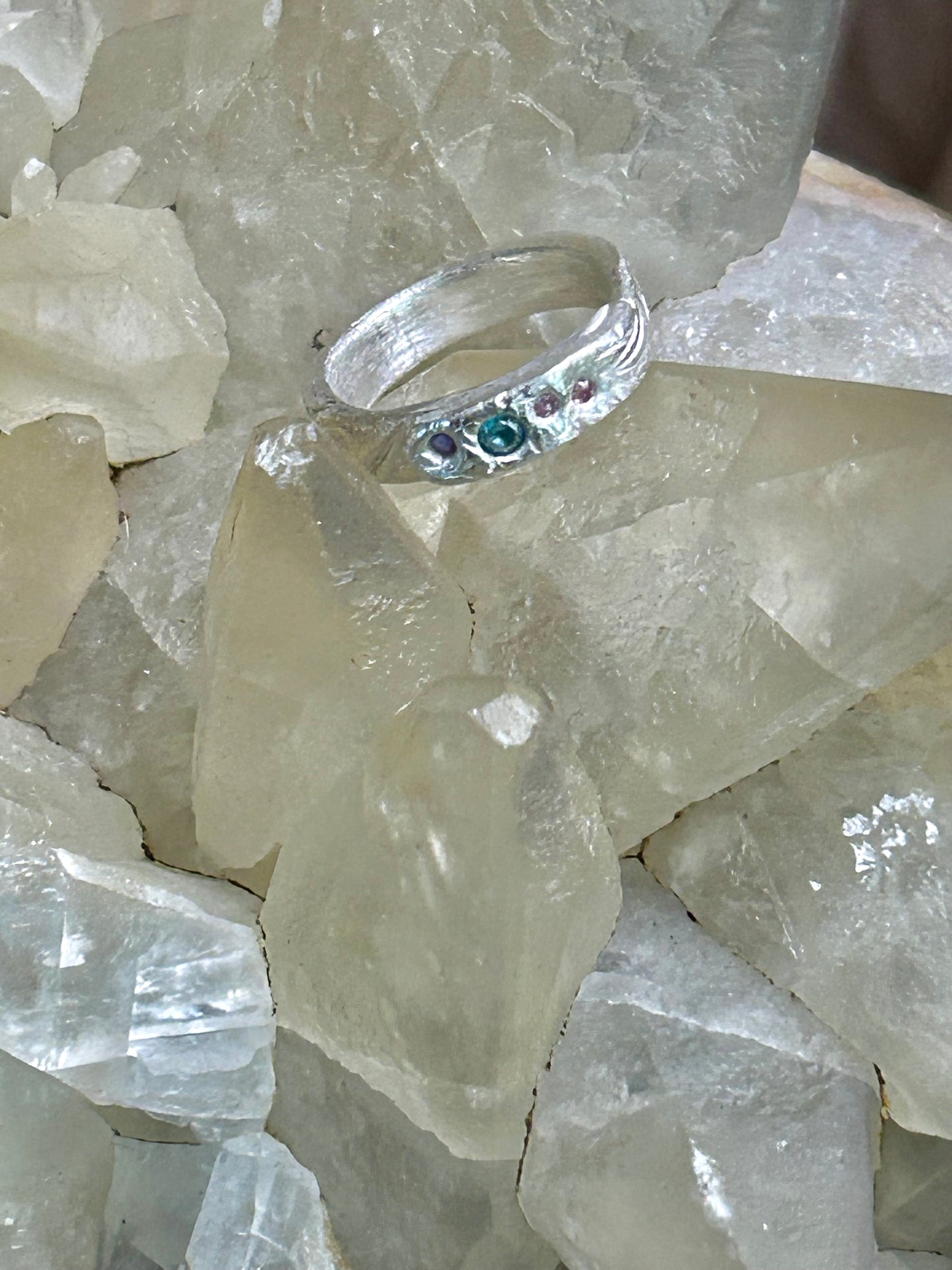 Fine Silver Ring with Multicolor Nano Stones