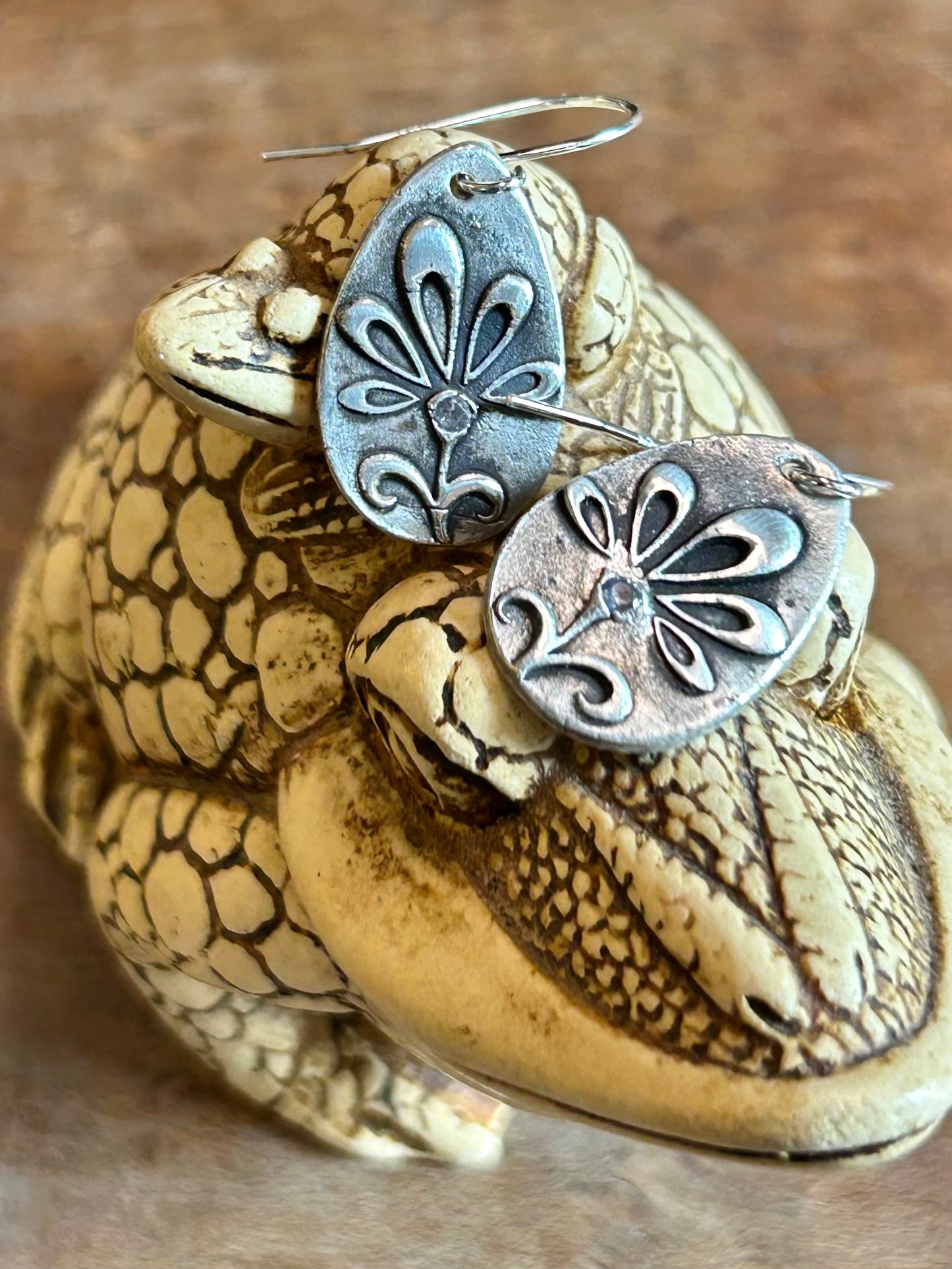 Fine Silver Embossed Flower Earrings