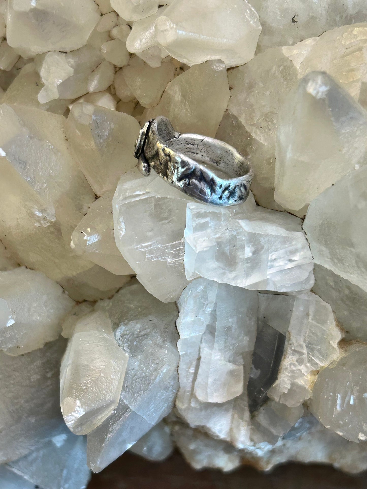 Fine Silver Textured Ring with Accents