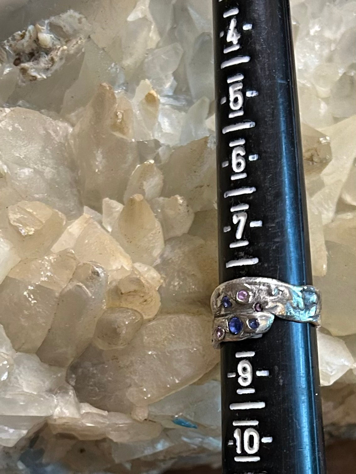 Fine Silver Wrap Ring with Blue and Violet Stones