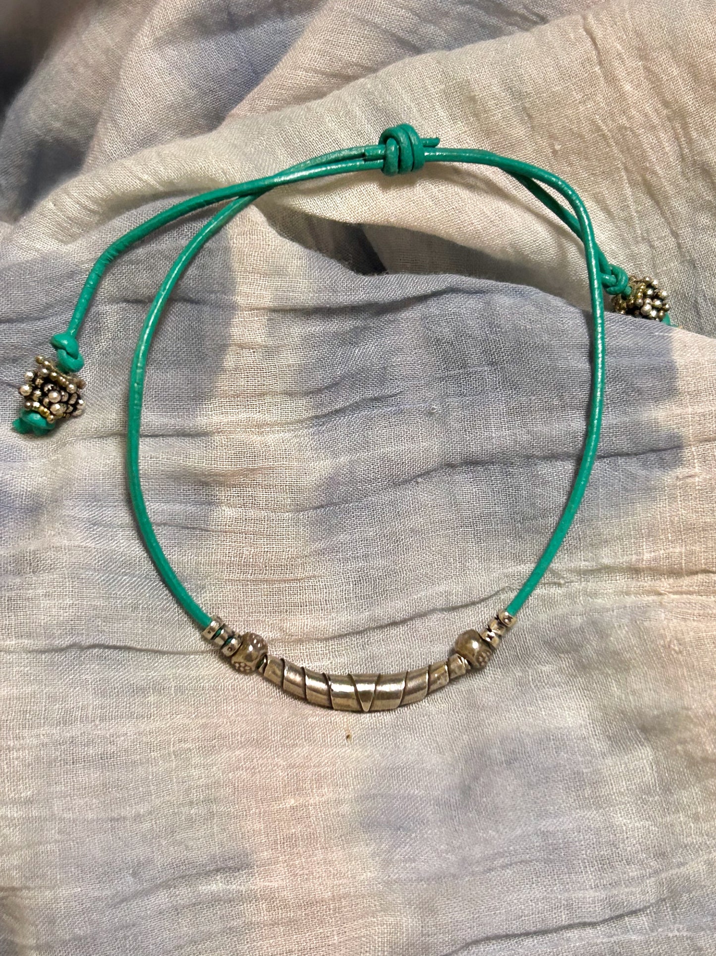Leather and Fine Silver Bracelet