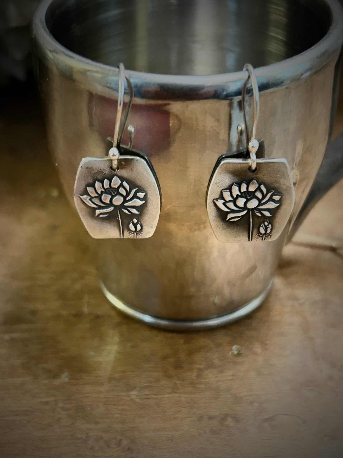 Fine Silver Water Lily Earrings