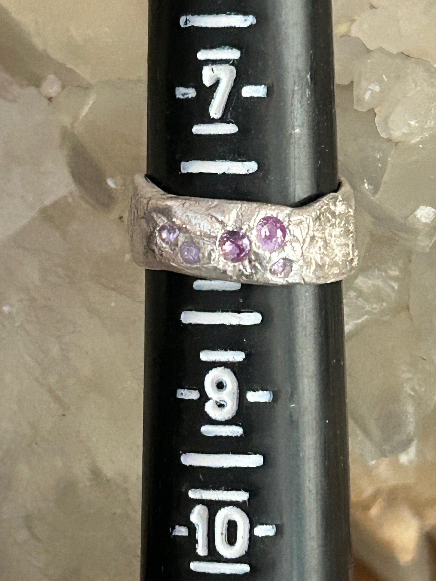 Pure Silver Molten Style Ring with Purple Accent Stones