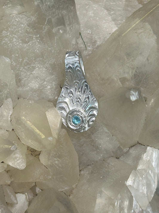 Reversible Fine Silver Pendant with Blue Stone – Handcrafted Botanical Necklace