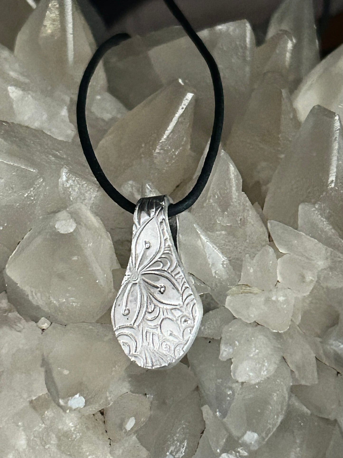 Reversible Fine Silver Pendant with Blue Stone – Handcrafted Botanical Necklace