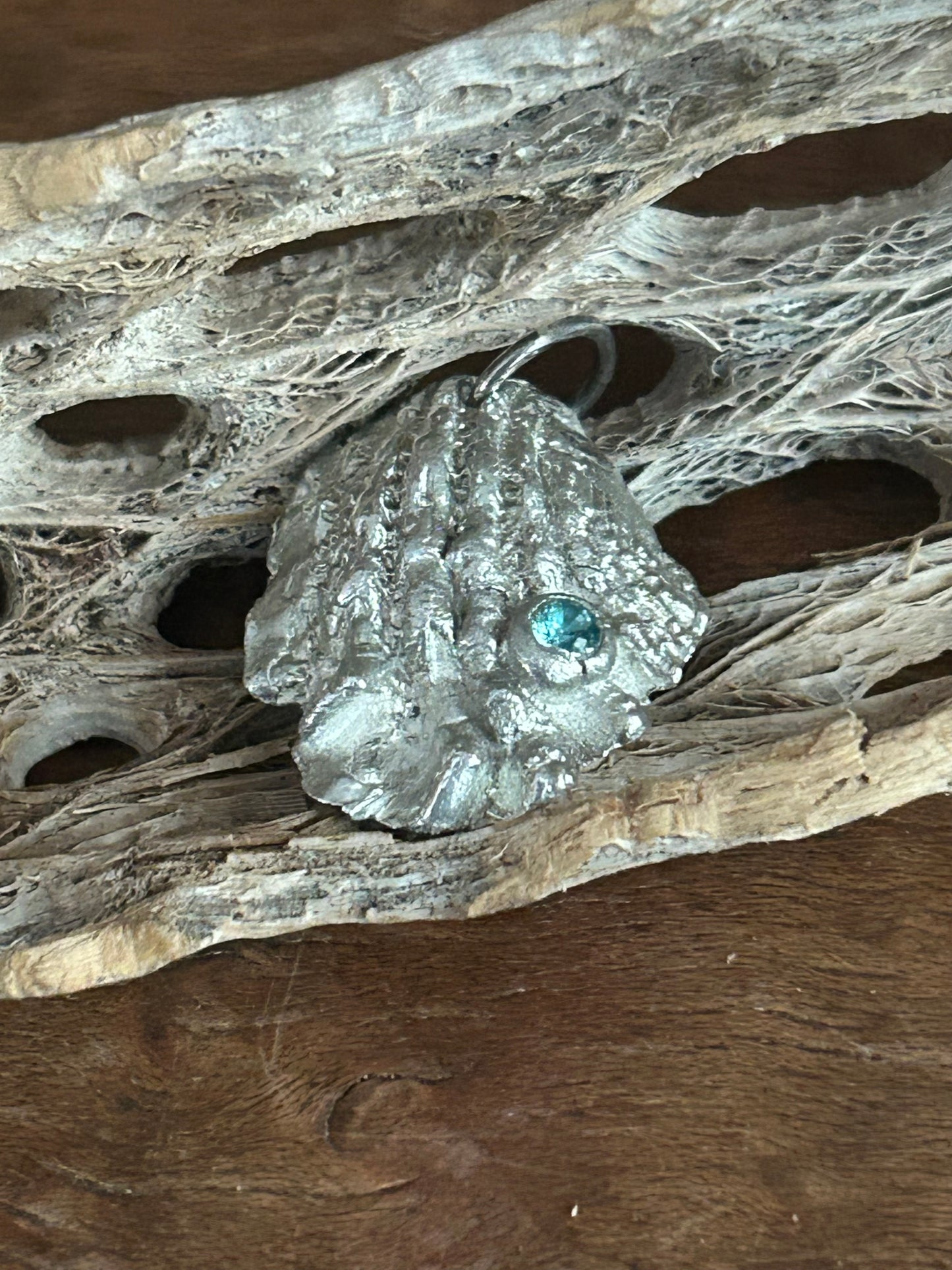 Fine Silver Sea Shell Pendant with Blue Stone – Handcrafted Ocean Inspired Jewelry