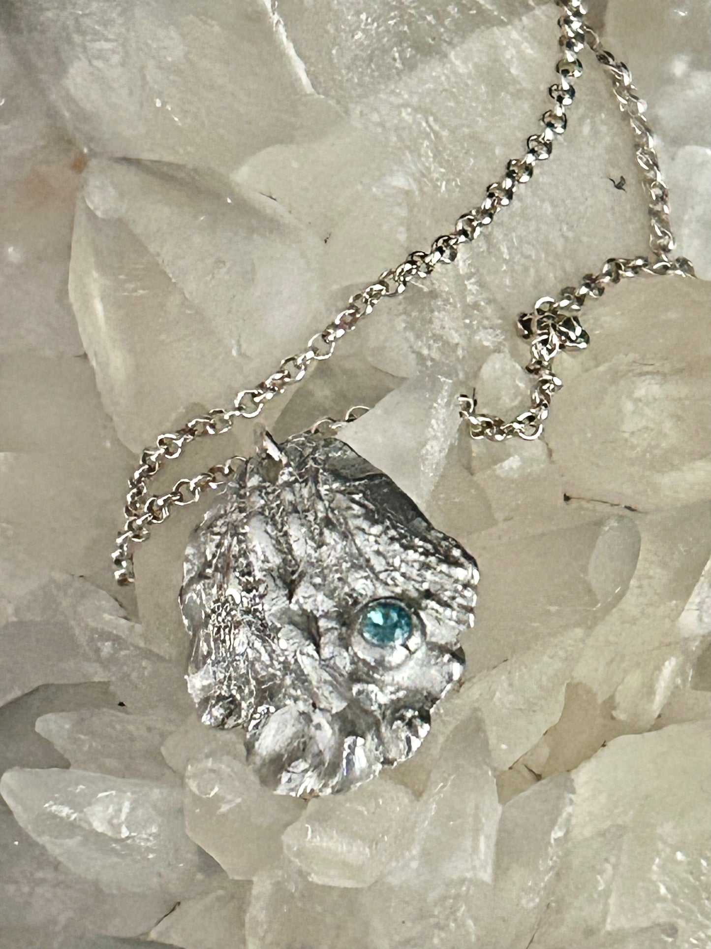 Fine Silver Sea Shell Pendant with Blue Stone – Handcrafted Ocean Inspired Jewelry