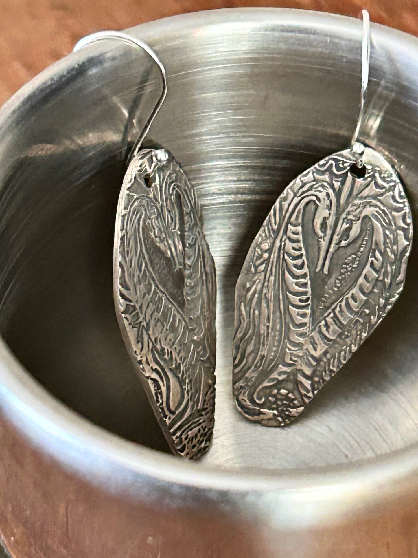 Fine Silver Seahorse Earrings – Handcrafted with Patina Detail