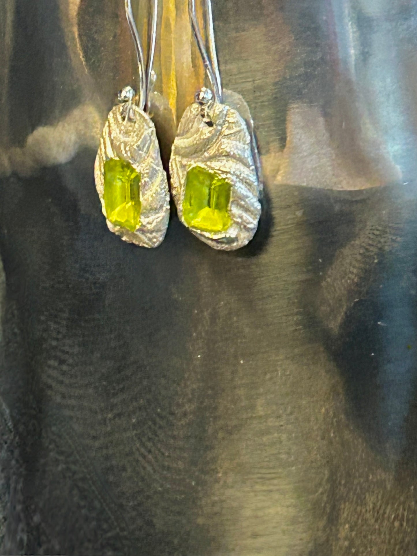 Fine Silver Peridot Molten-Style Earrings