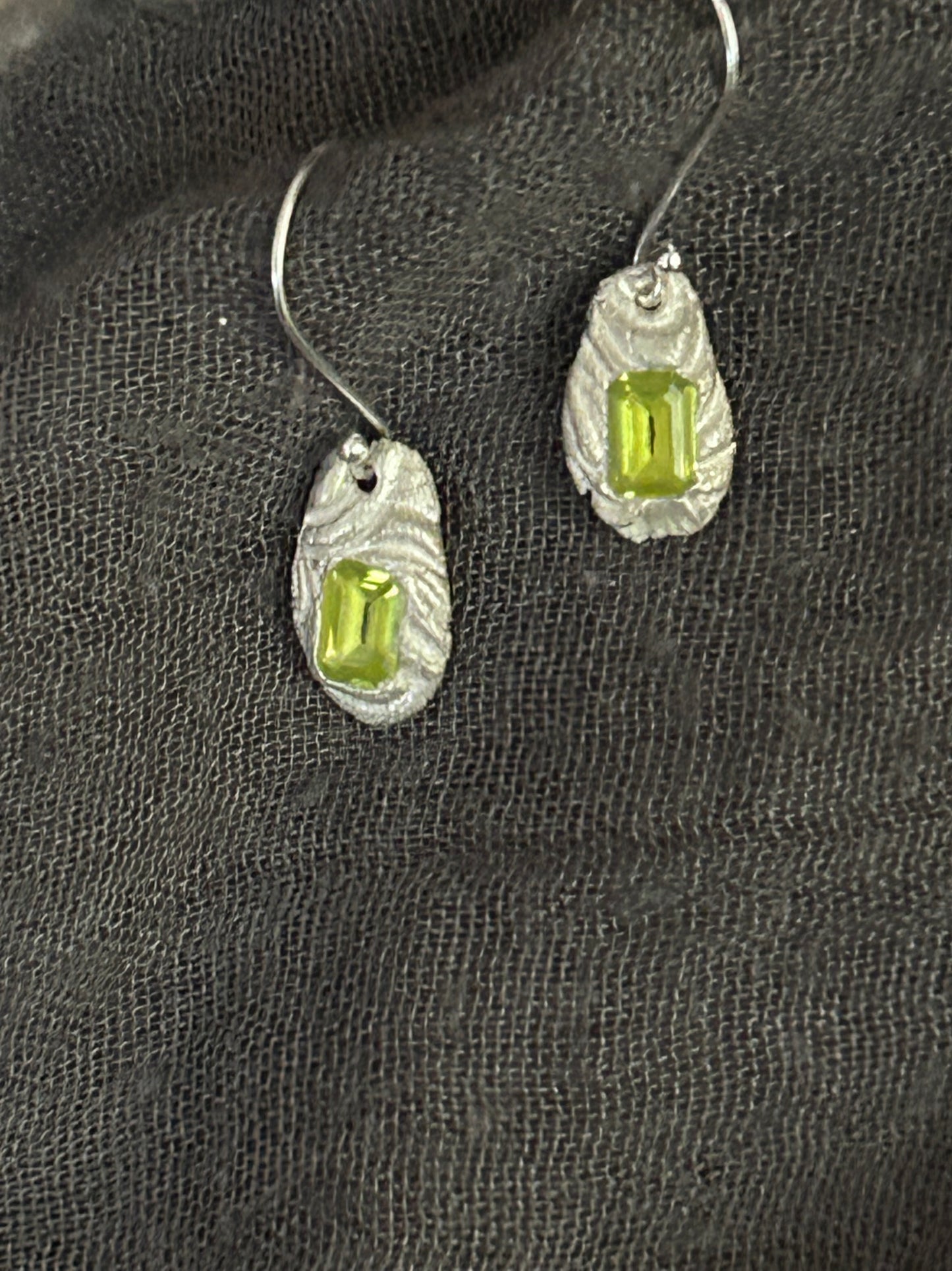 Fine Silver Peridot Molten-Style Earrings