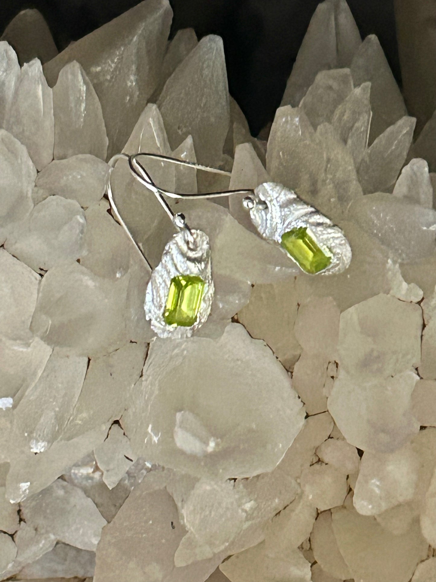 Fine Silver Peridot Molten-Style Earrings