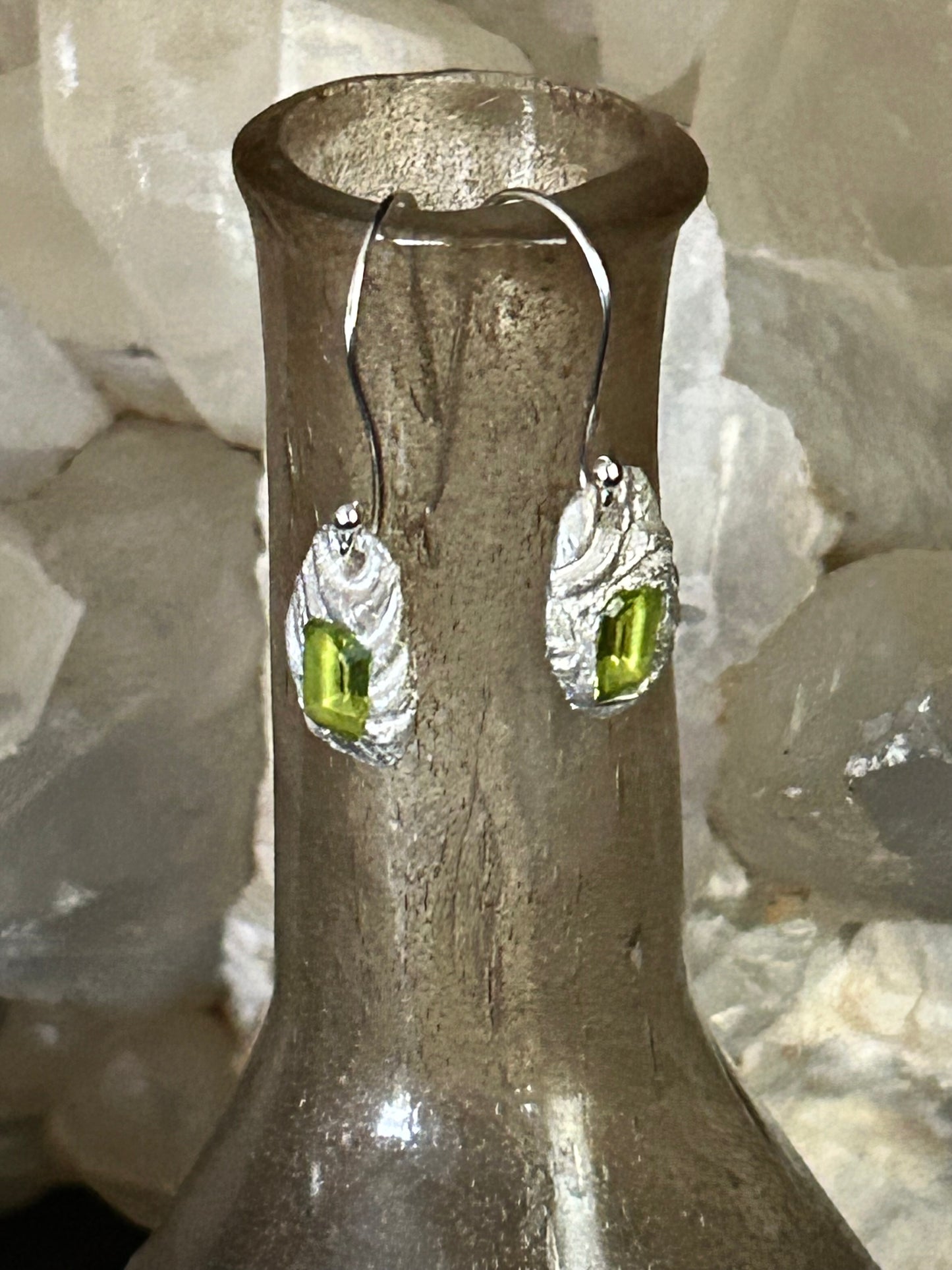 Fine Silver Peridot Molten-Style Earrings