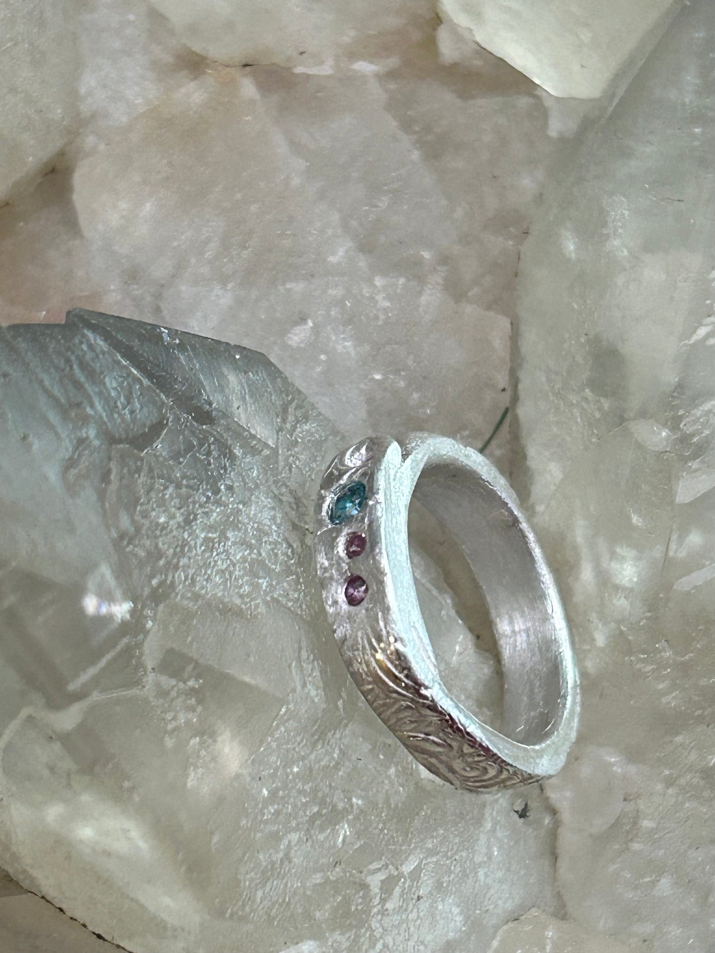 Fine Silver Ring with Multicolor Nano Stones