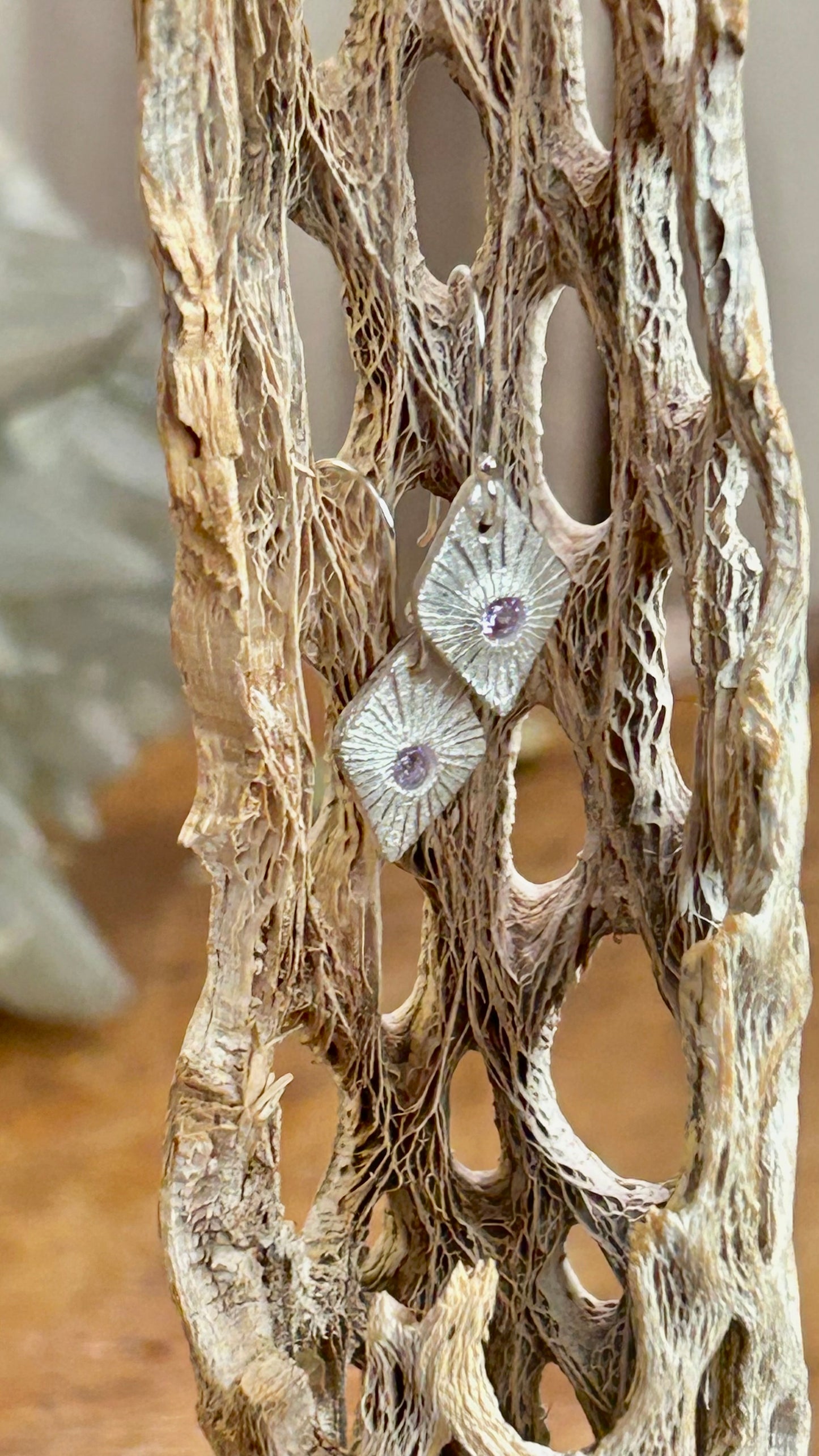 Fine Silver Sunburst Earrings with Lavender Nano Stone