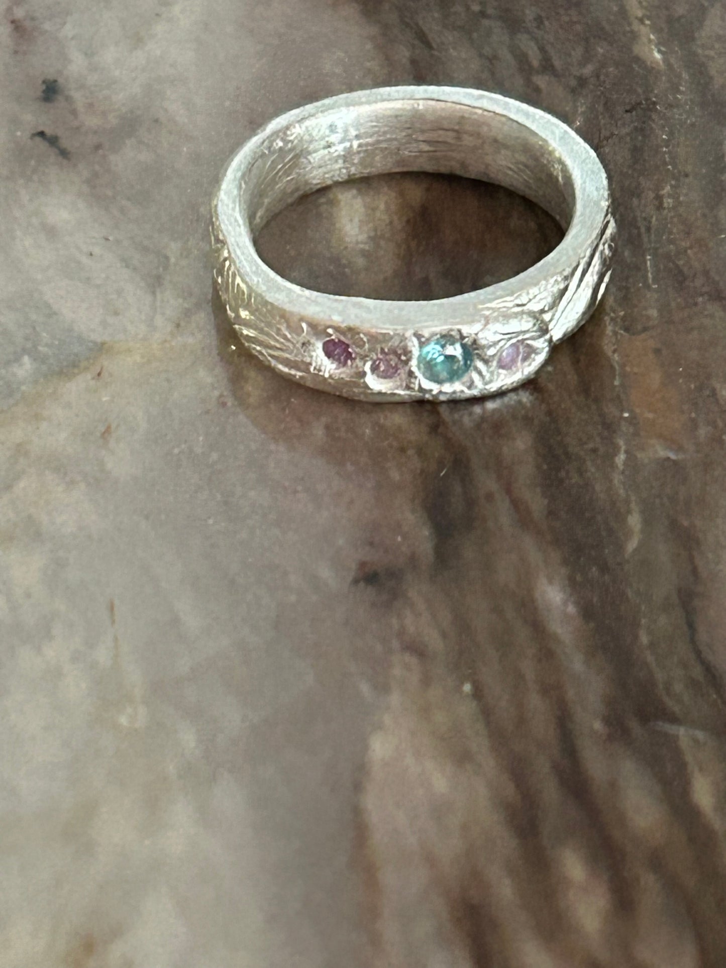 Fine Silver Ring with Multicolor Nano Stones
