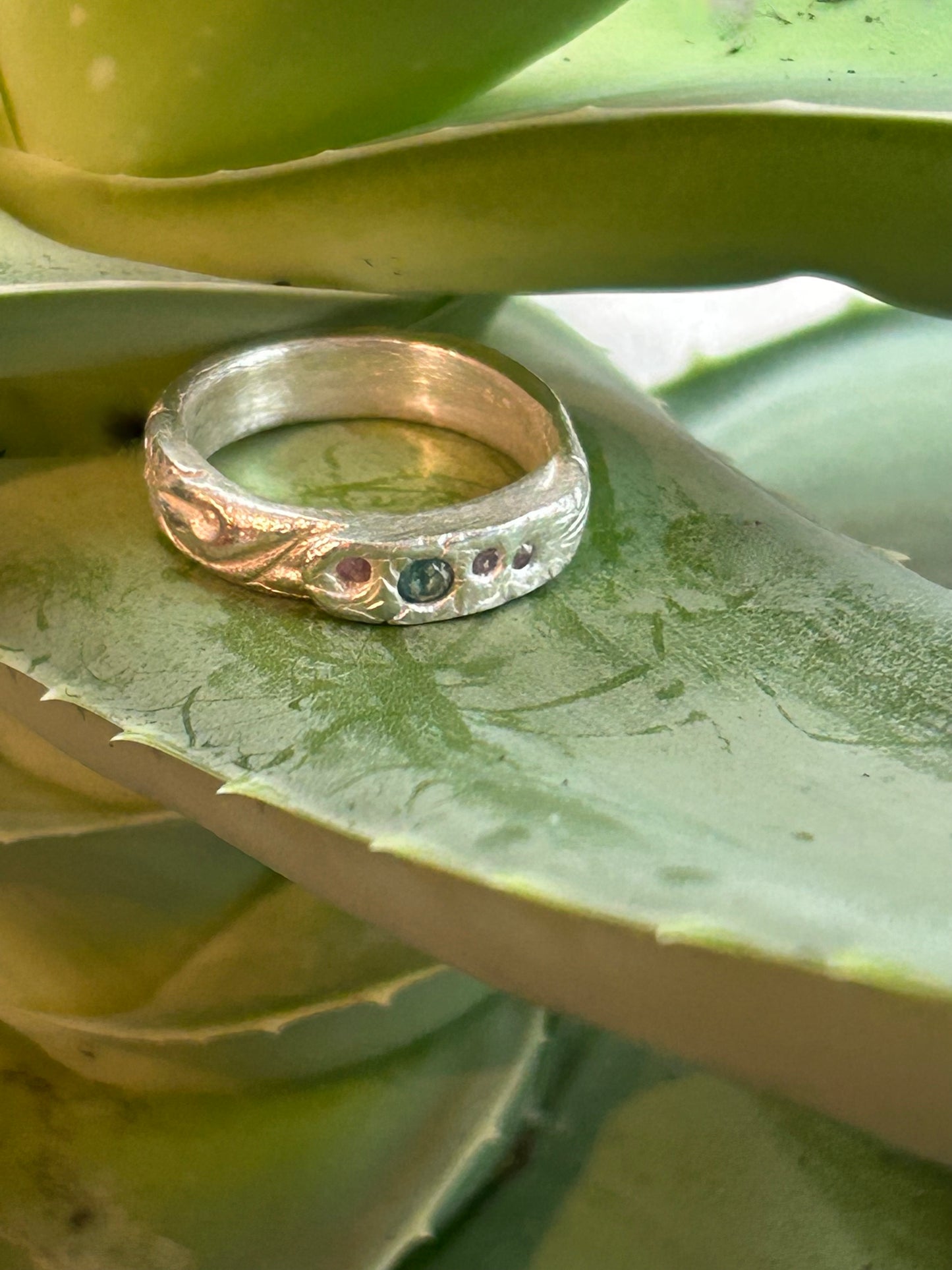 Fine Silver Ring with Multicolor Nano Stones