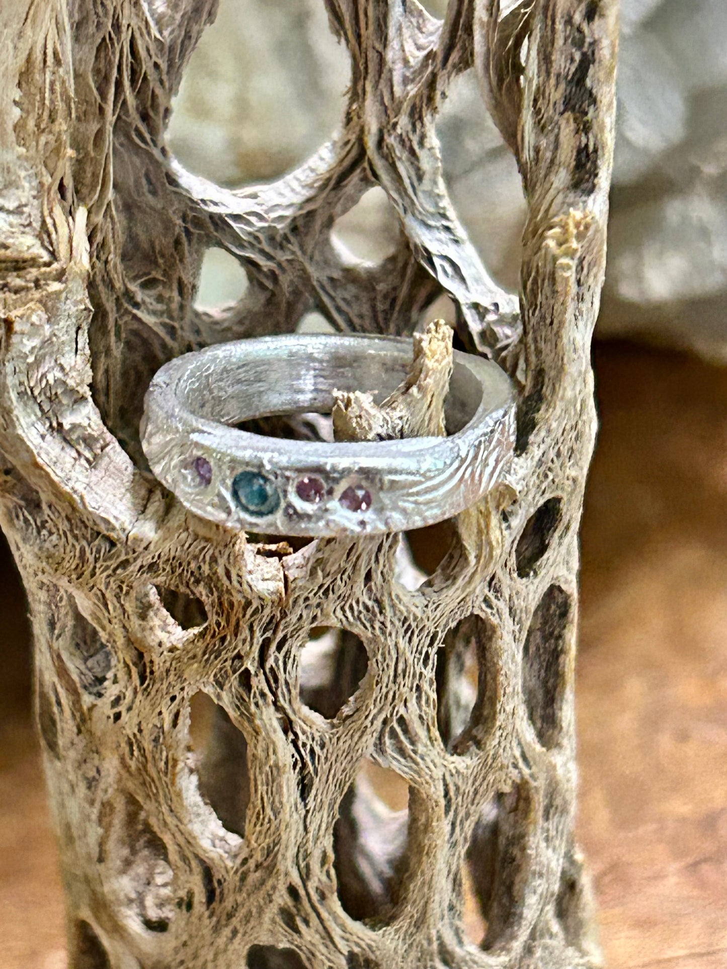 Fine Silver Ring with Multicolor Nano Stones