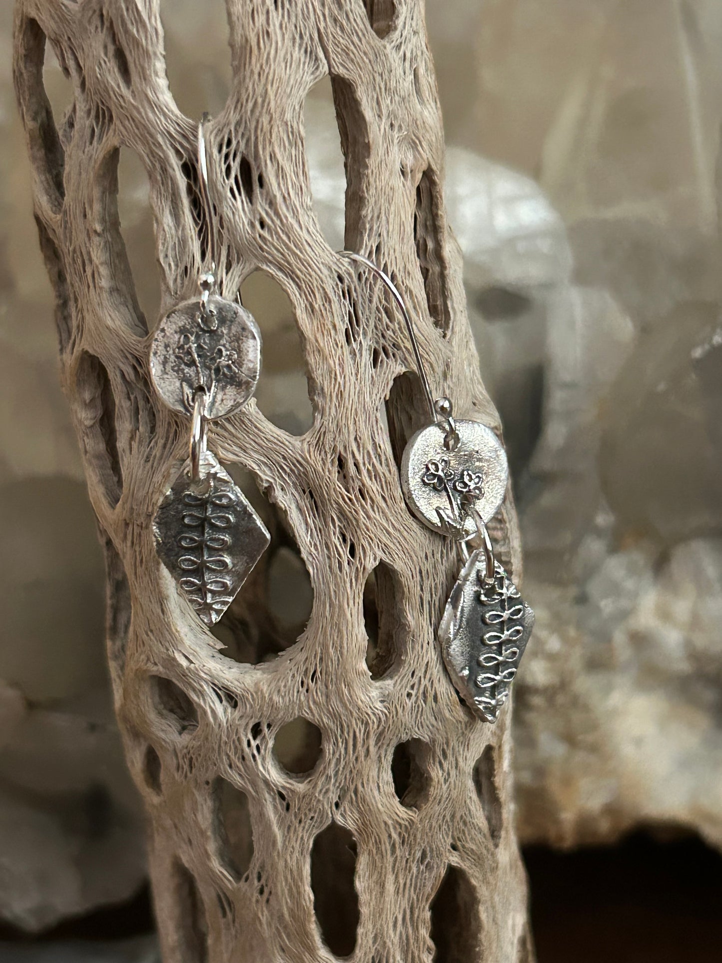 Fine Silver Botanical Dangle Earrings