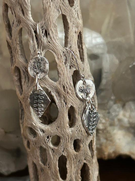 Fine Silver Botanical Dangle Earrings