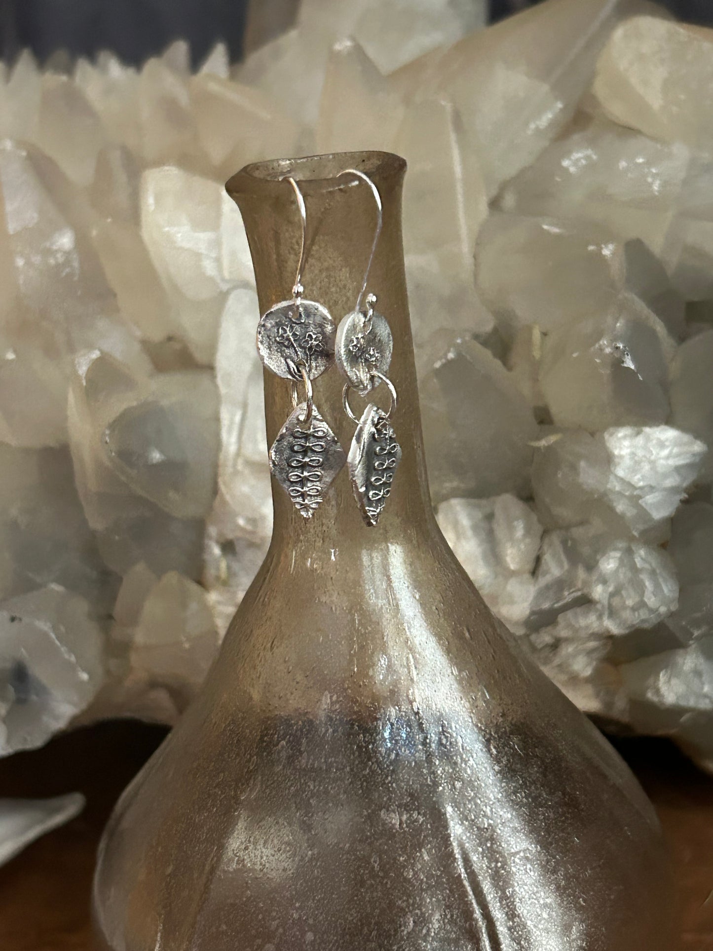 Fine Silver Botanical Dangle Earrings