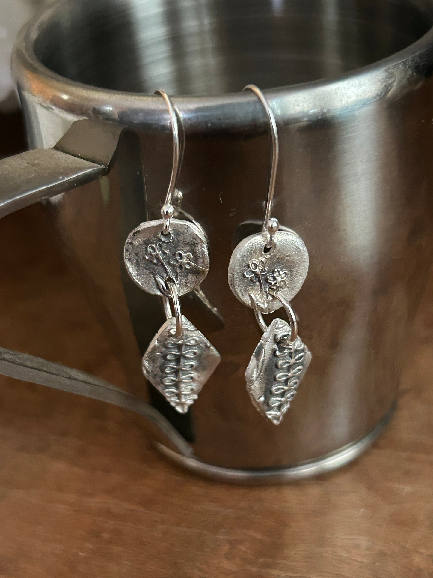 Fine Silver Botanical Dangle Earrings