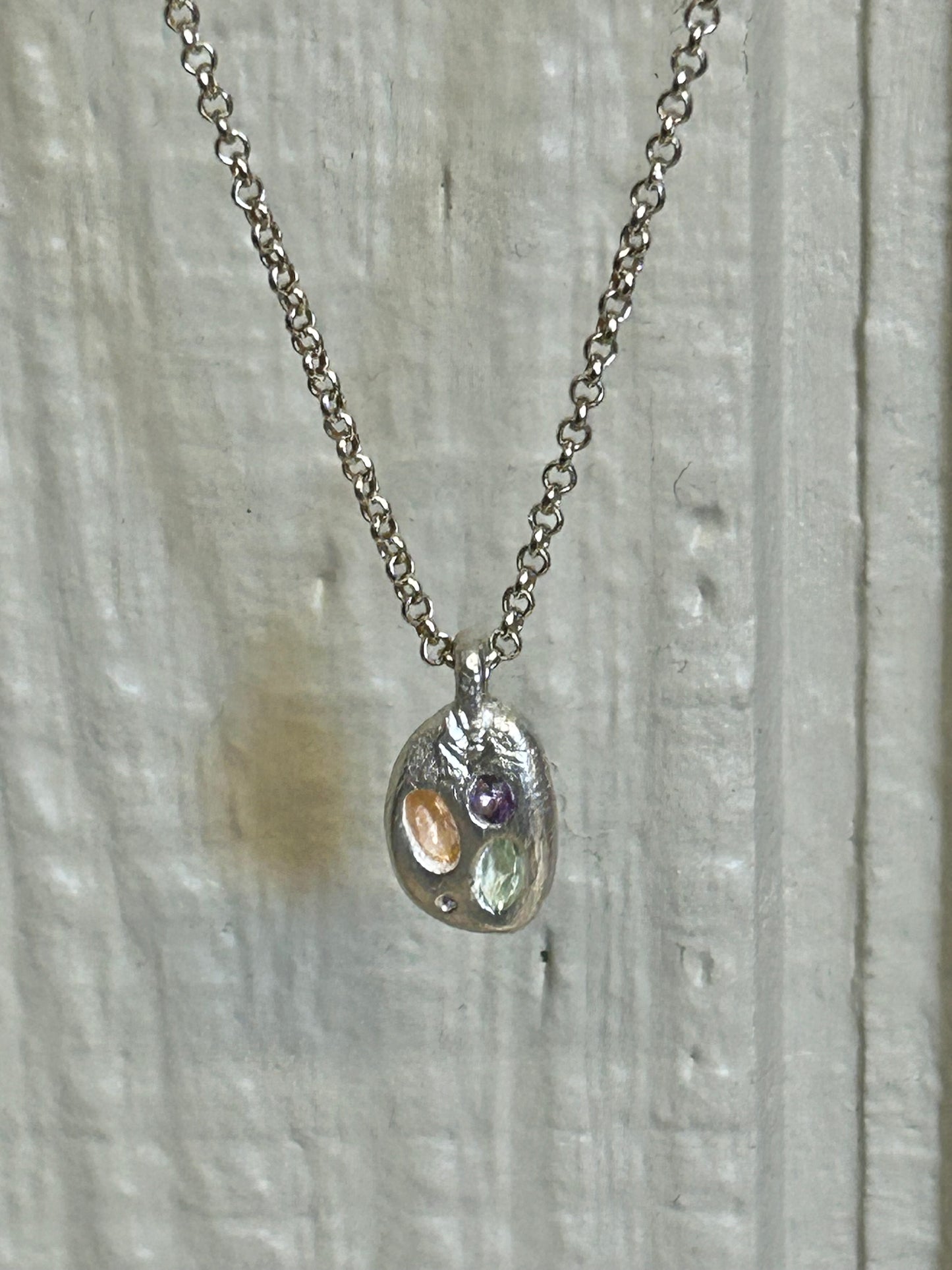 Fine Silver Molten Style Pendant with Multicolor Nano Stones