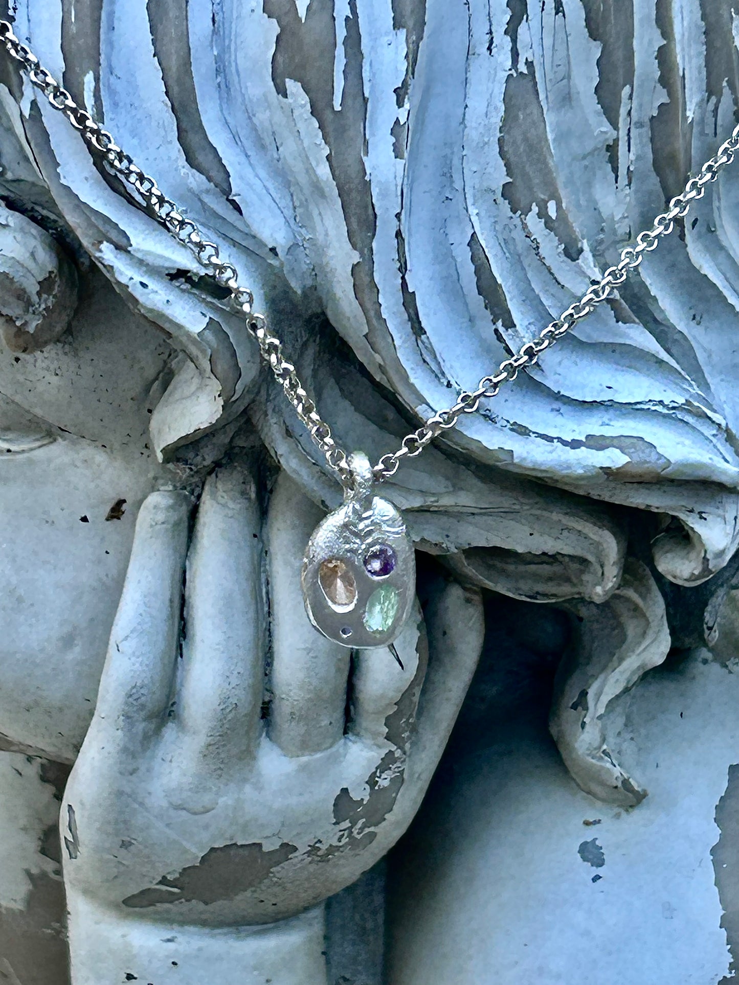 Fine Silver Molten Style Pendant with Multicolor Nano Stones