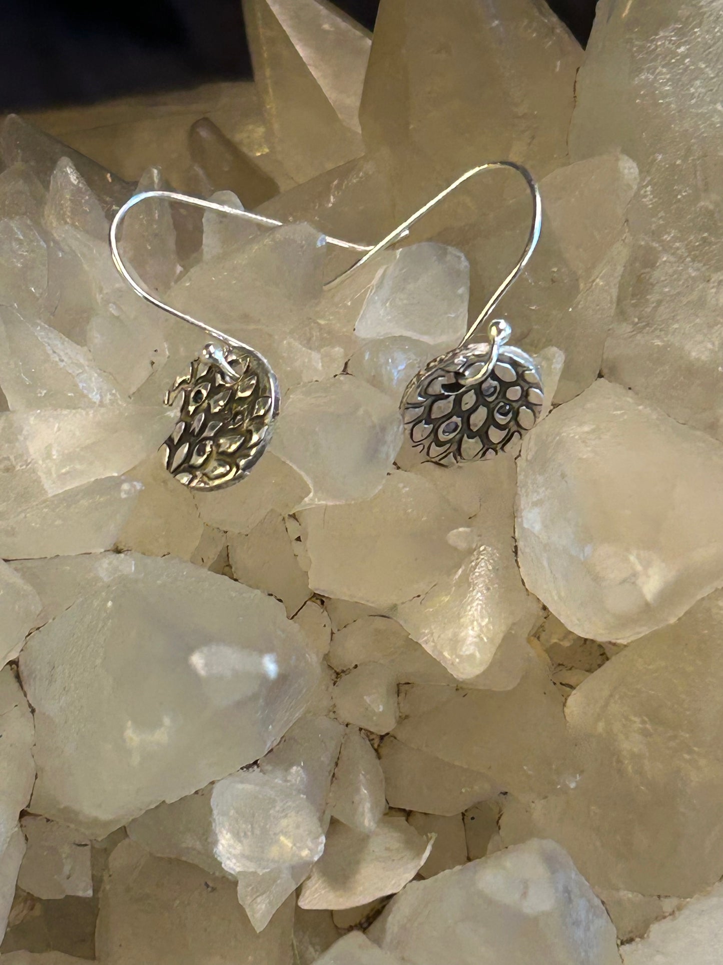 Fine Silver Textured Disc Earrings with Nano Stone Accents