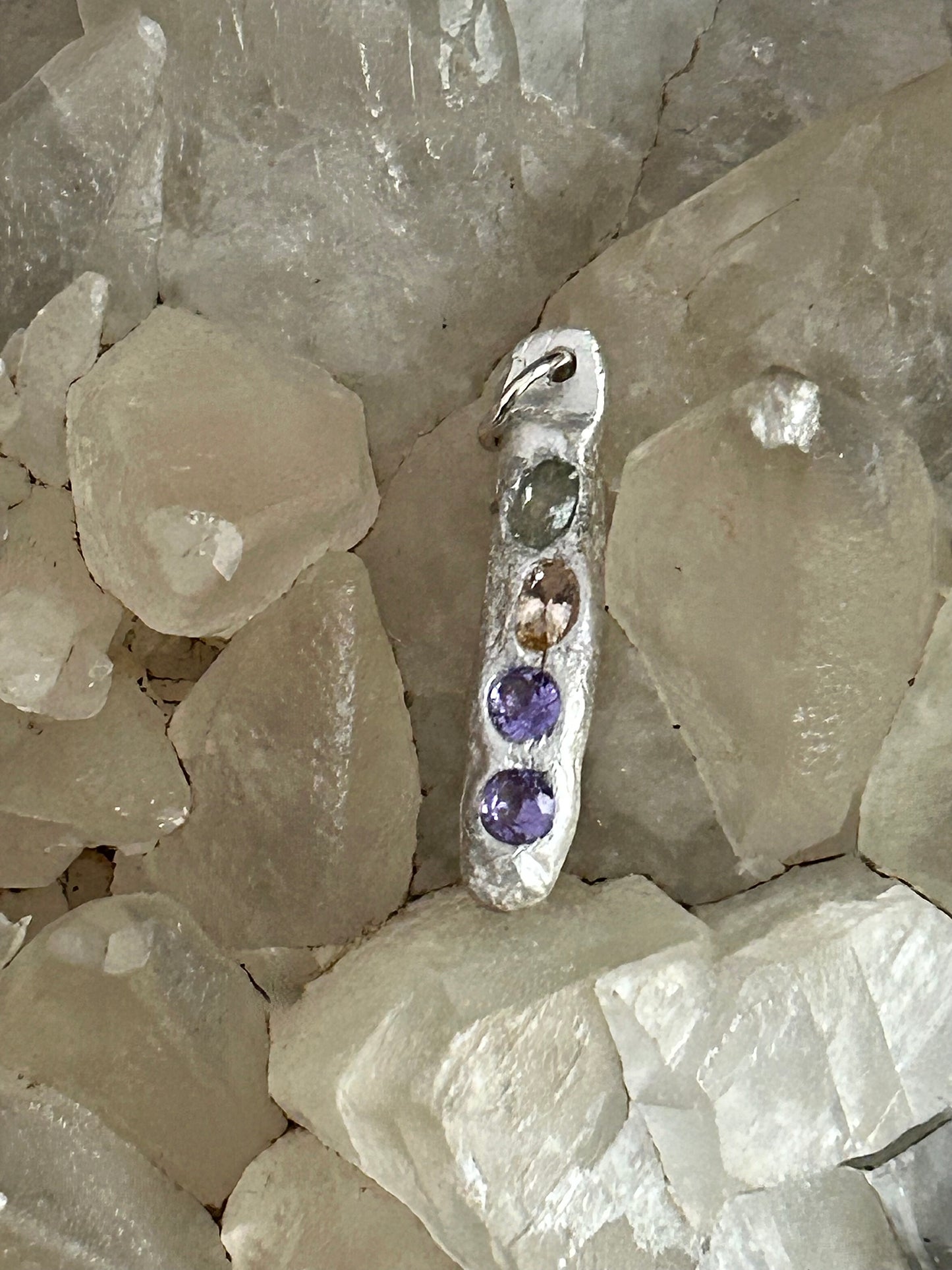 Fine Silver Organic Pendant with Multicolor Stones