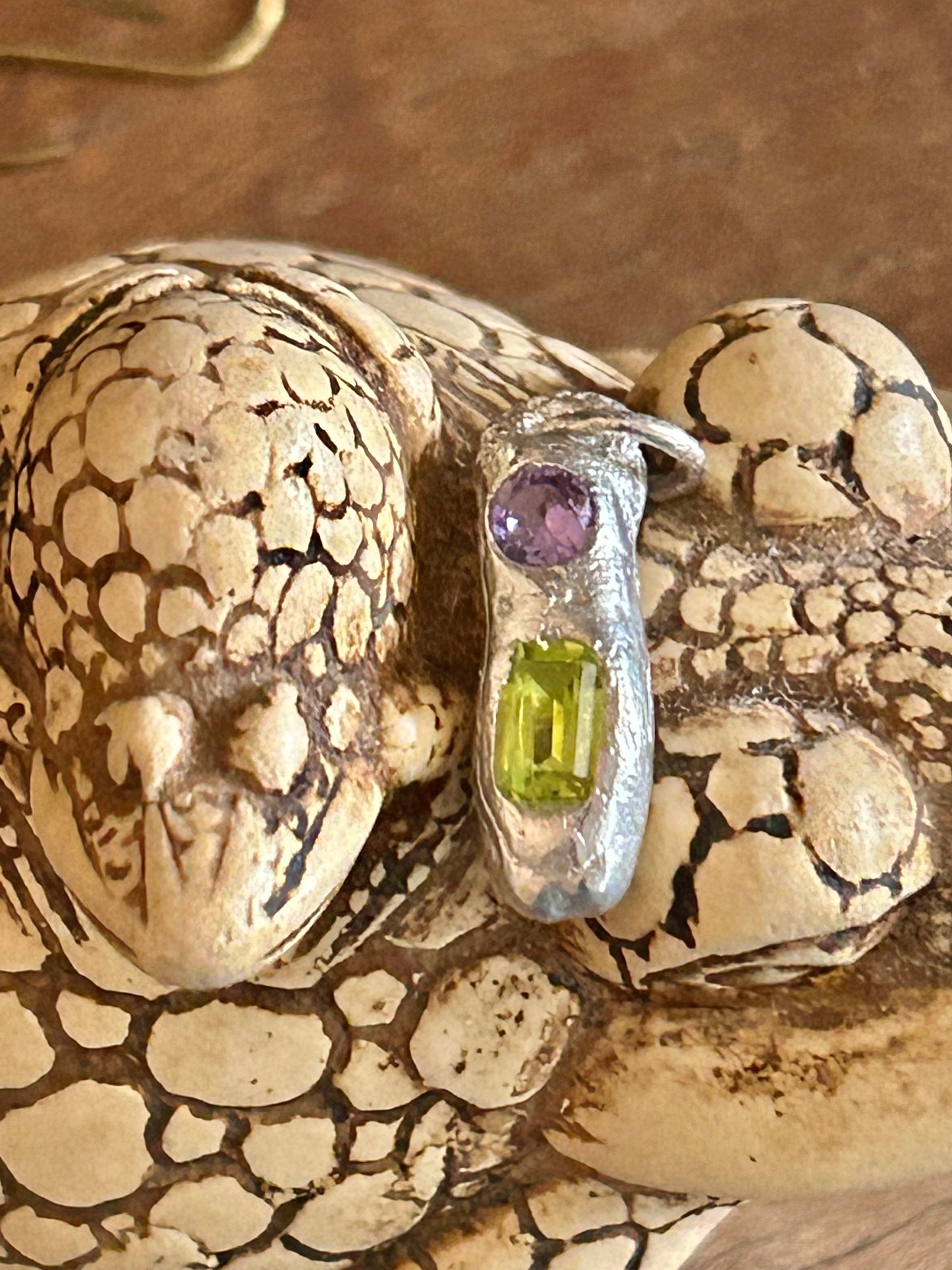 Fine Silver Molten Pendant with Green and Purple Stones