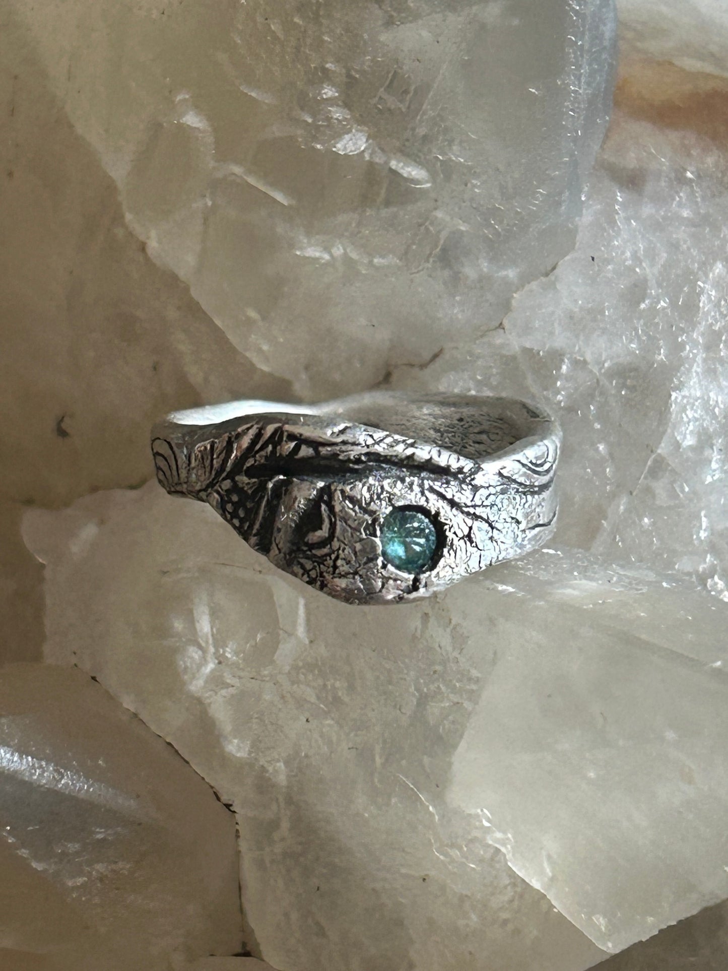 Teal Gemstone Rustic Fine Silver Ring