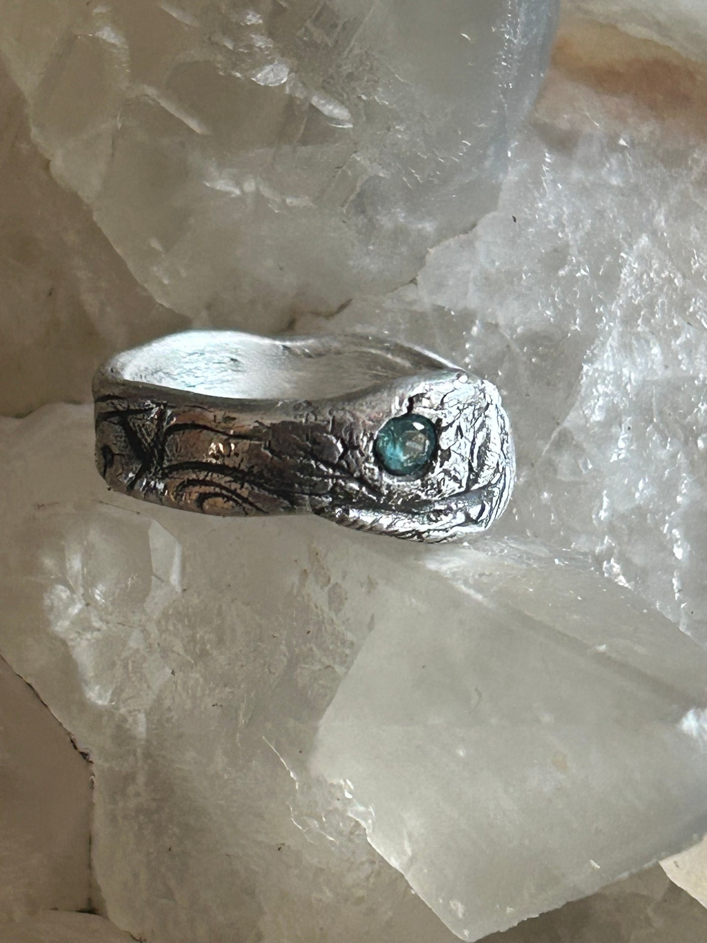 Teal Gemstone Rustic Fine Silver Ring