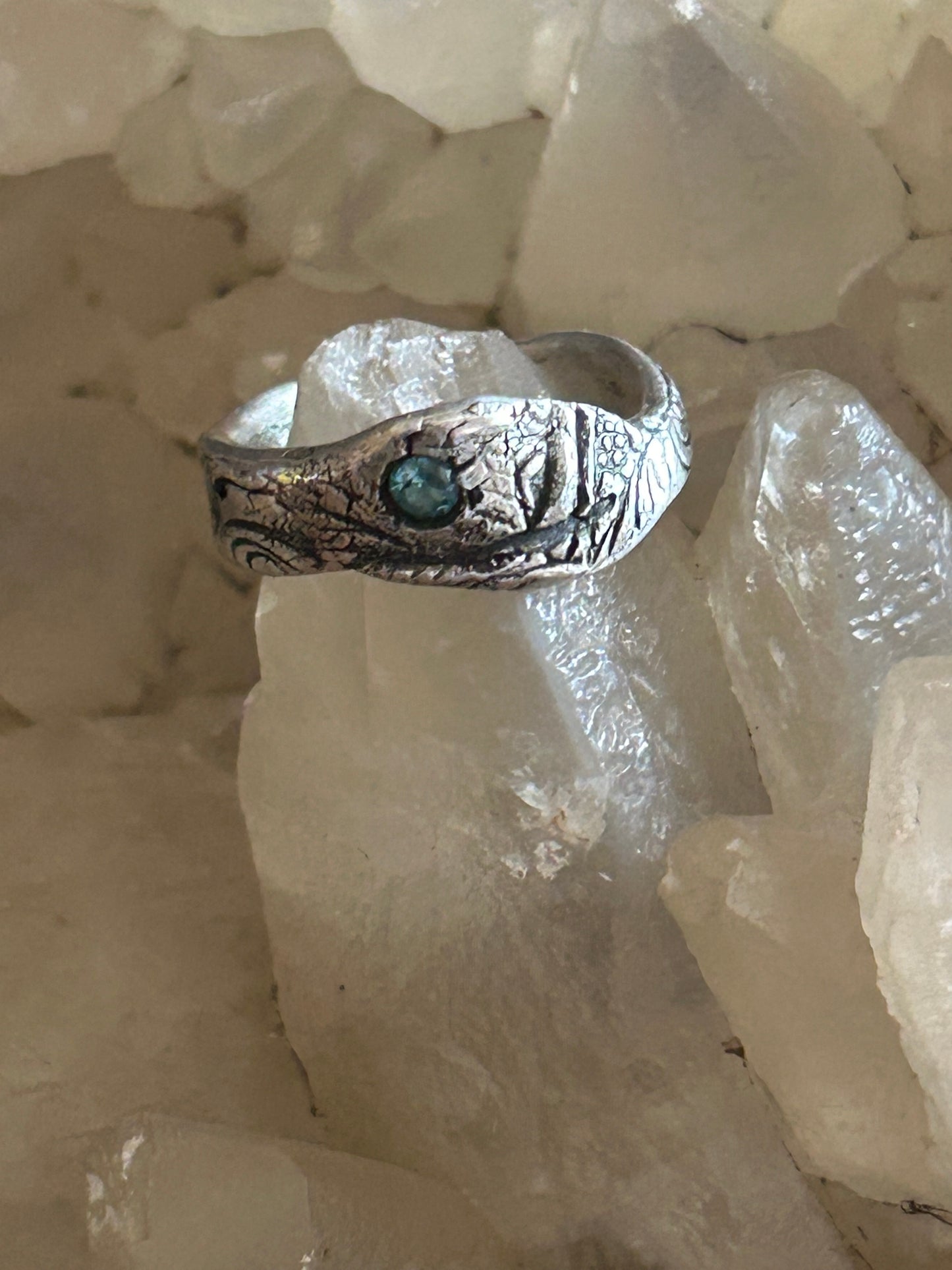 Teal Gemstone Rustic Fine Silver Ring