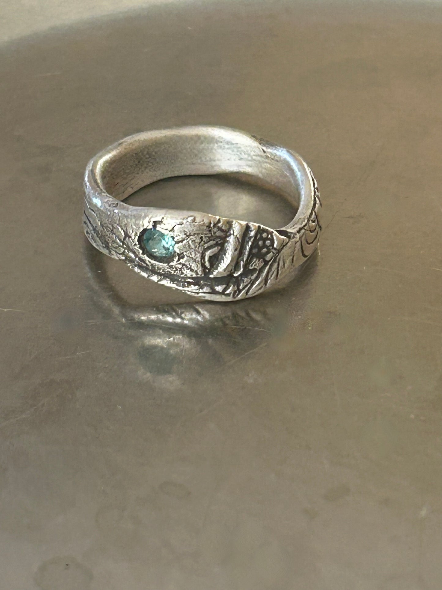 Teal Gemstone Rustic Fine Silver Ring