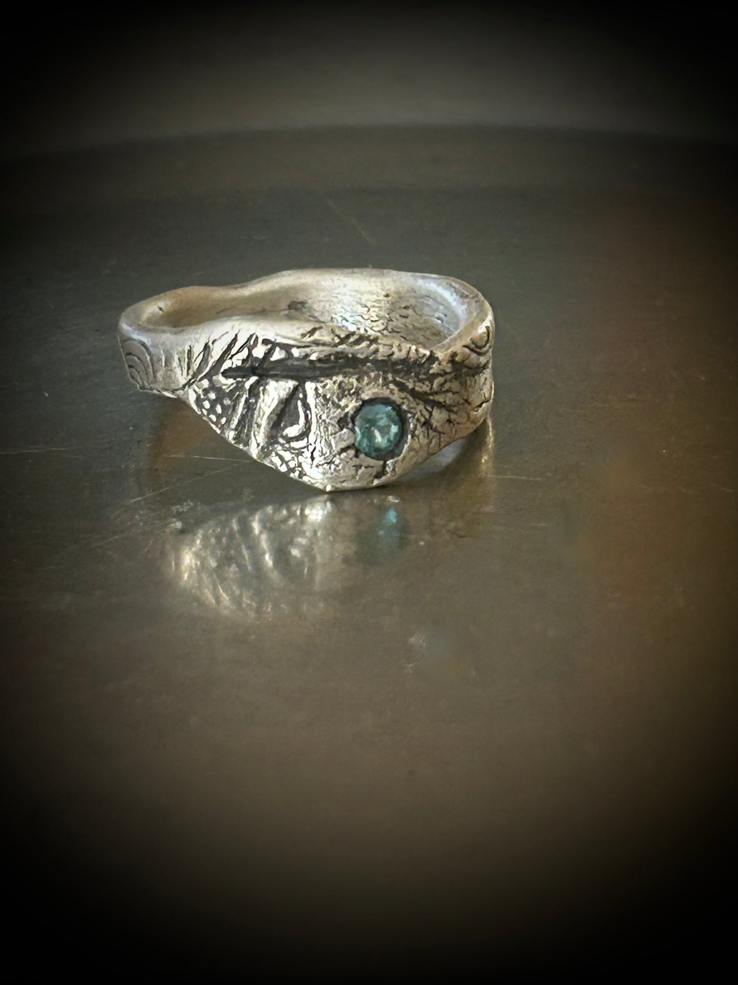 Teal Gemstone Rustic Fine Silver Ring