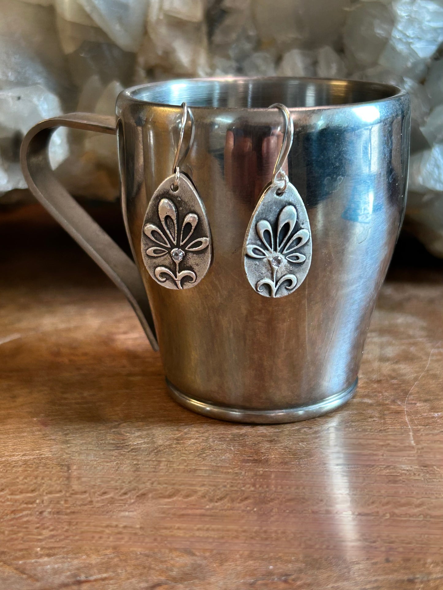 Fine Silver Embossed Flower Earrings