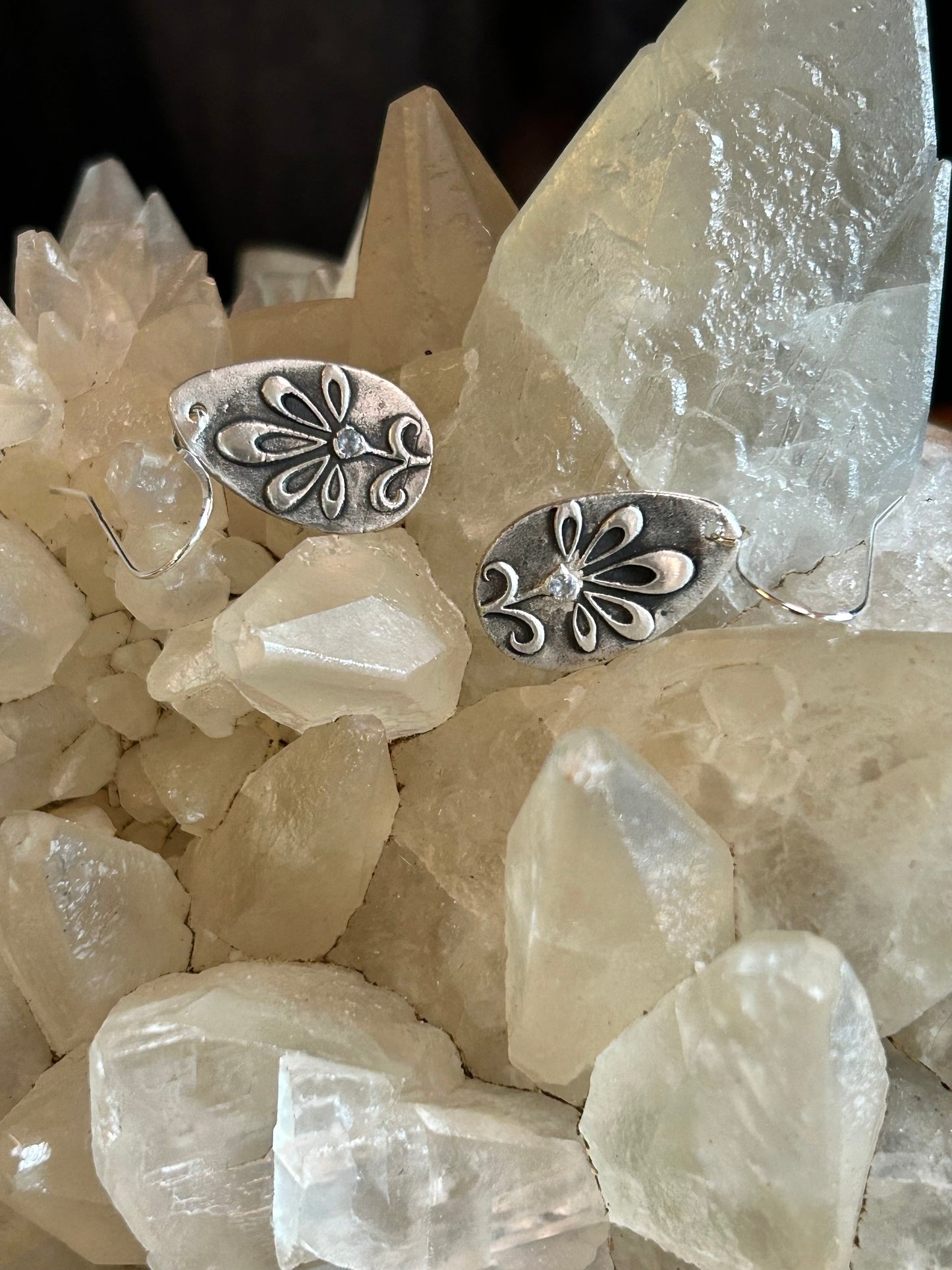 Fine Silver Embossed Flower Earrings