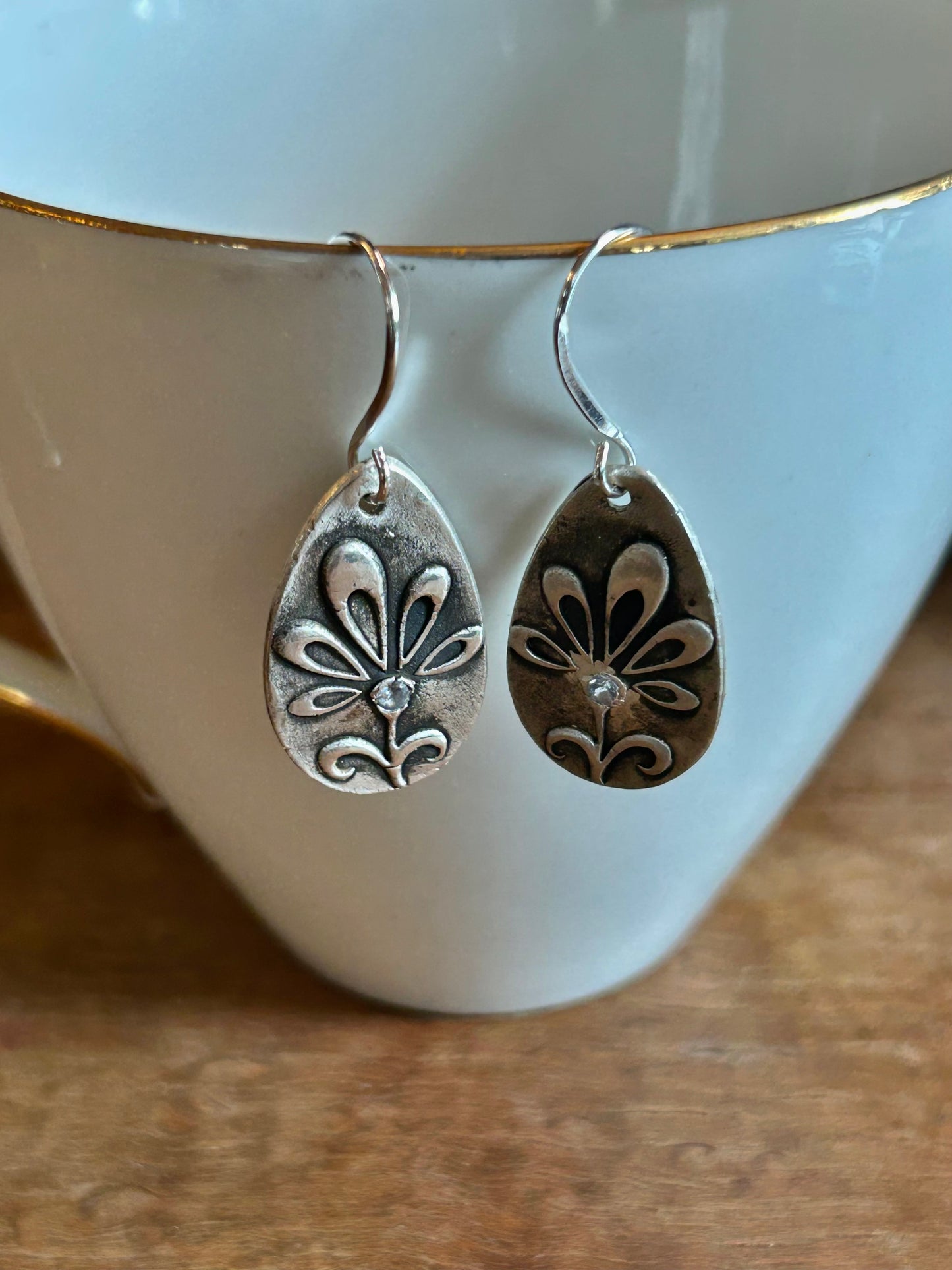Fine Silver Embossed Flower Earrings