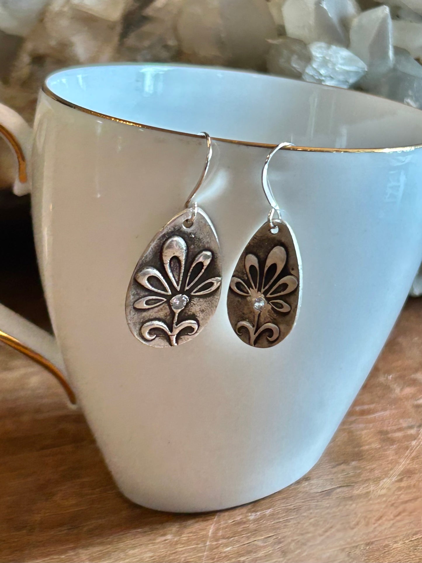Fine Silver Embossed Flower Earrings