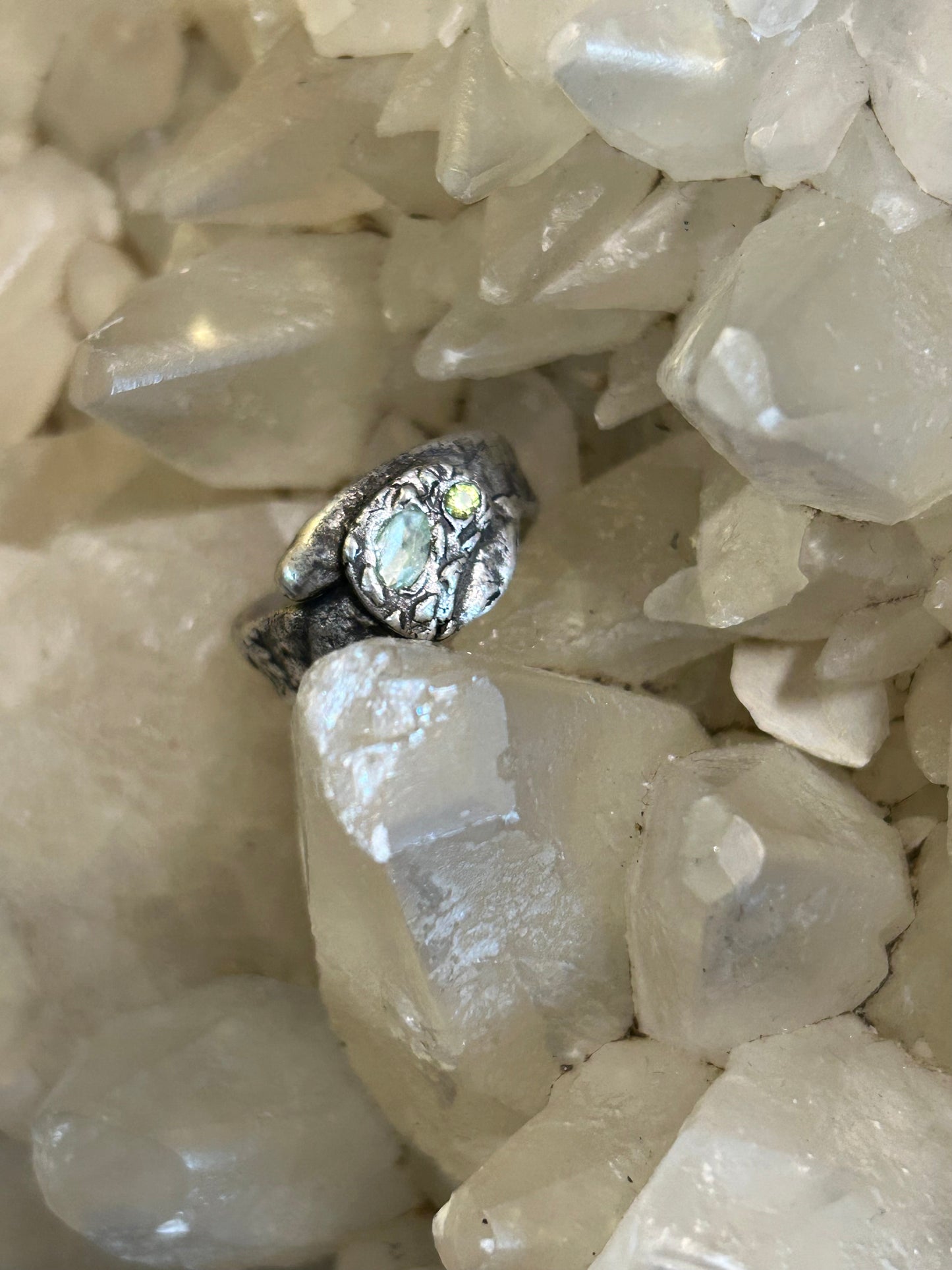 Fine Silver Textured Ring with Accents