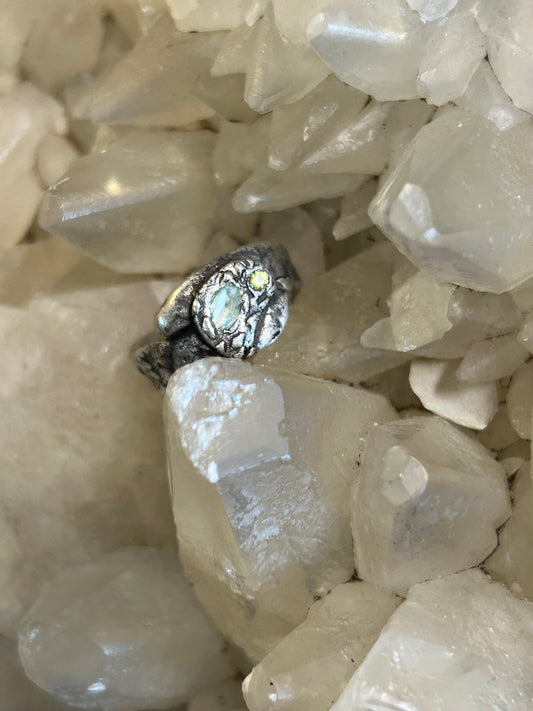 Fine Silver Textured Ring with Accents