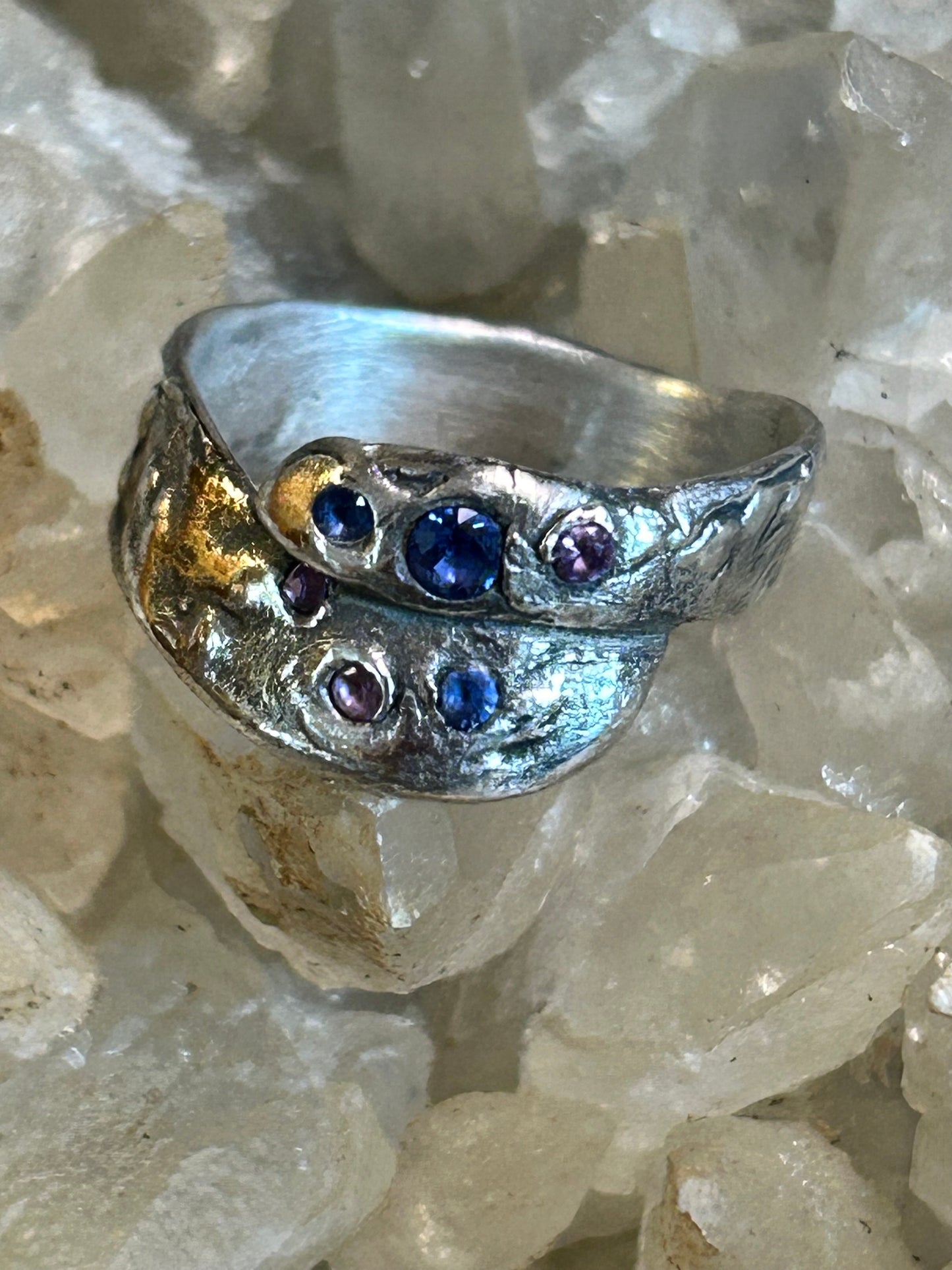 Fine Silver Wrap Ring with Blue and Violet Stones