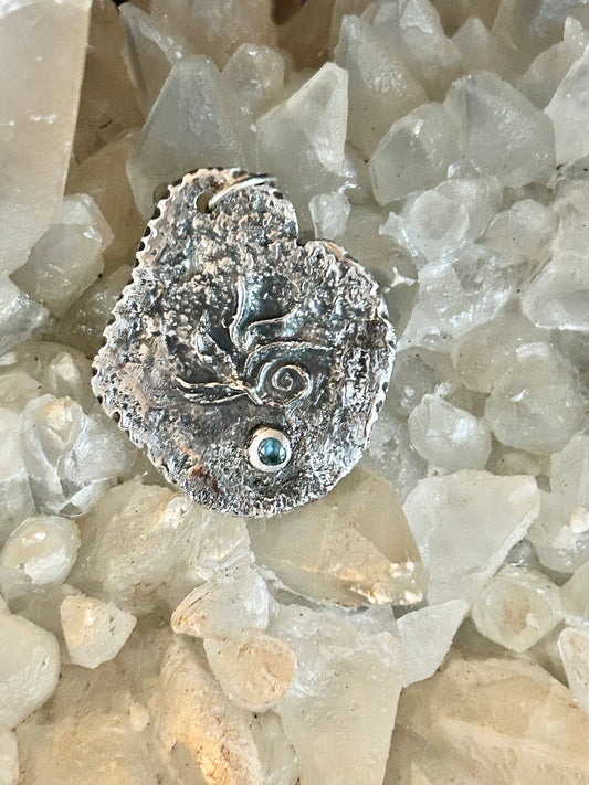 Fine Silver Organic Pendant with Aqua Stone – Handcrafted .999 Silver