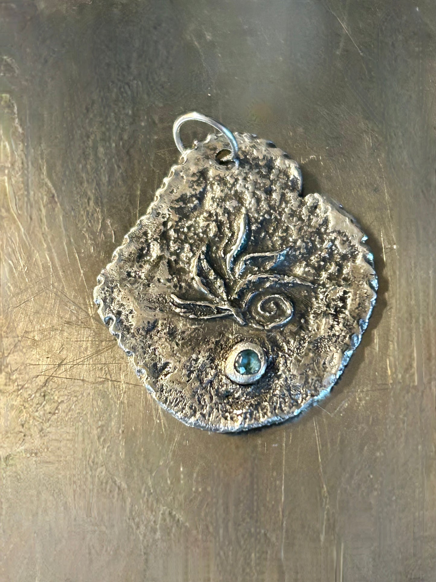 Fine Silver Organic Pendant with Aqua Stone – Handcrafted .999 Silver