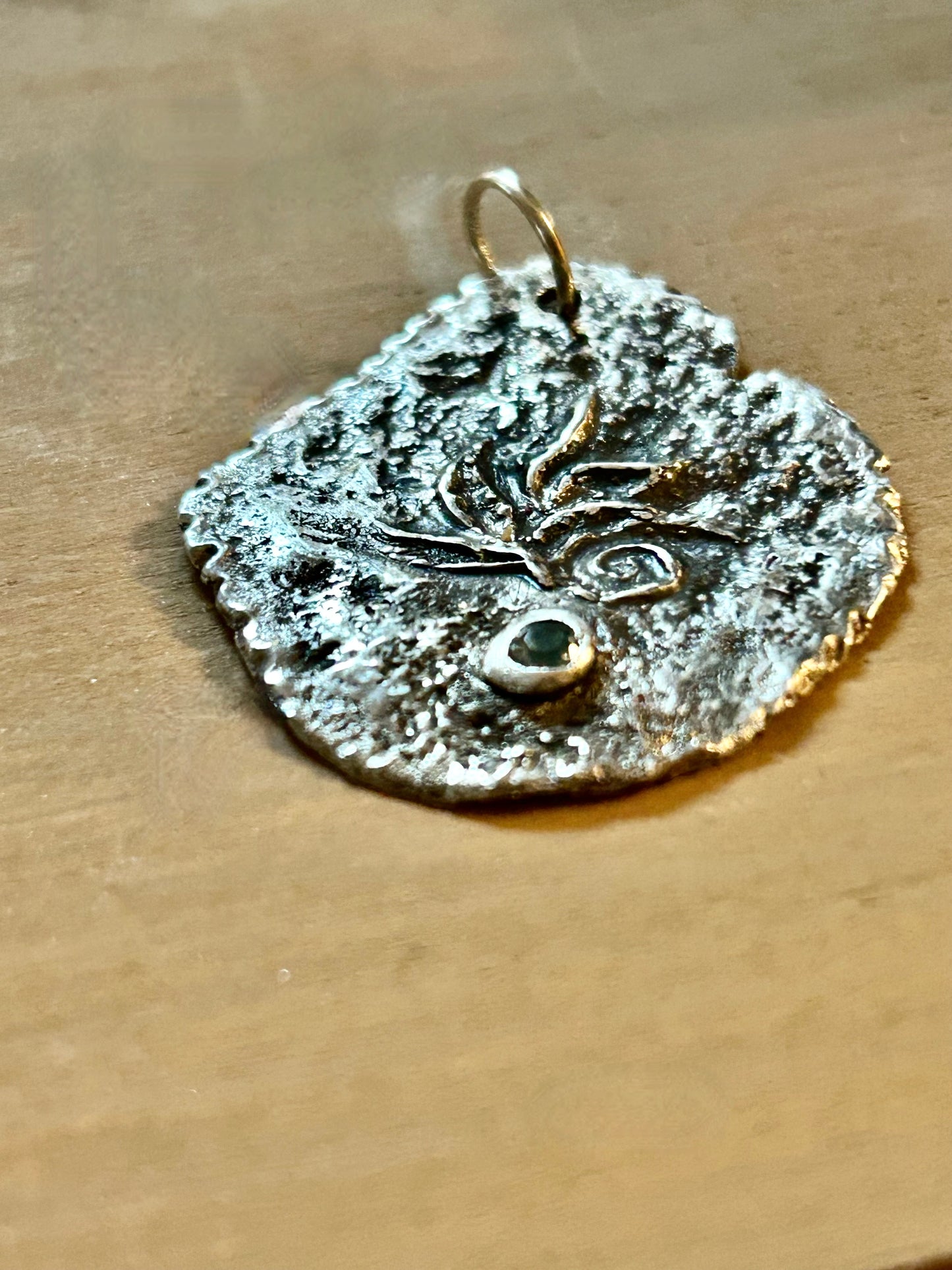 Fine Silver Organic Pendant with Aqua Stone – Handcrafted .999 Silver