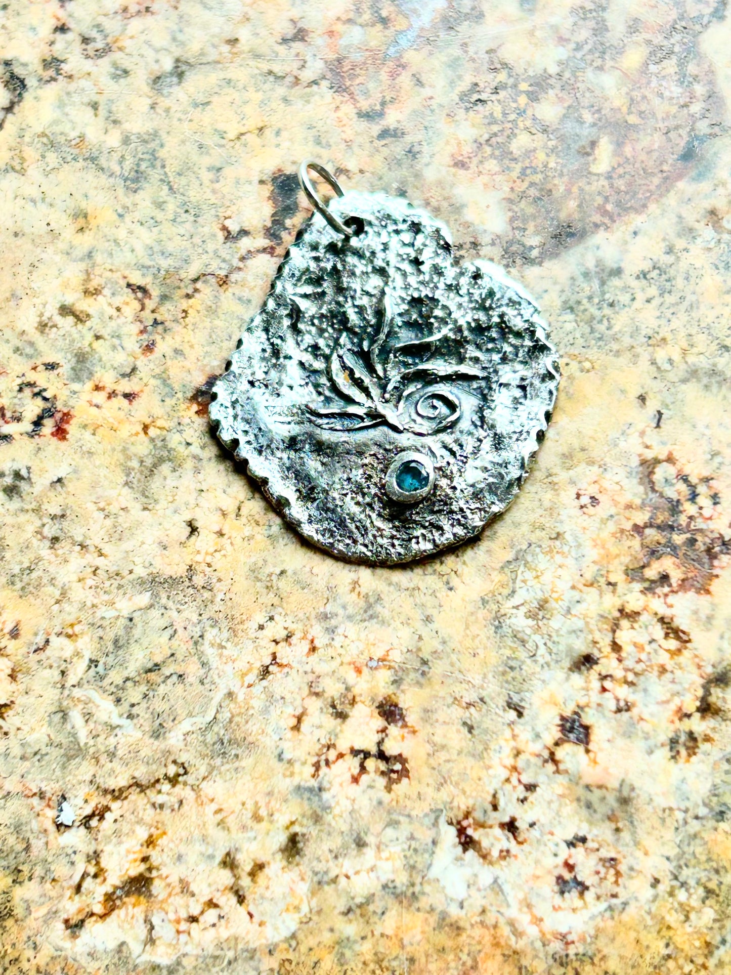 Fine Silver Organic Pendant with Aqua Stone – Handcrafted .999 Silver