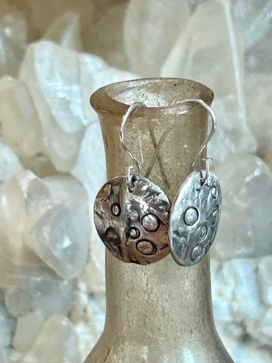 Handcrafted .999 Fine Silver Crater Texture Dangle Earrings