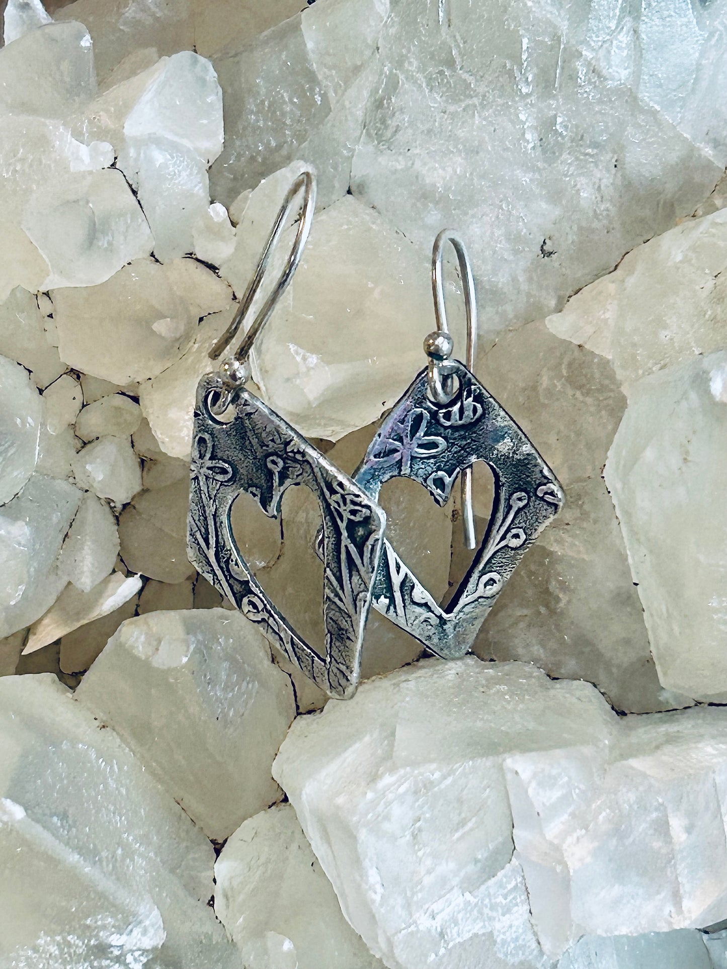 Handcrafted .999 Fine Silver Heart Cutout Dangle Earrings